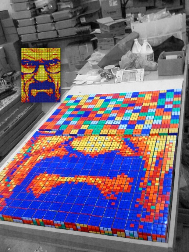 Cuadros pixelados hechos de miles de cubos de Rubik